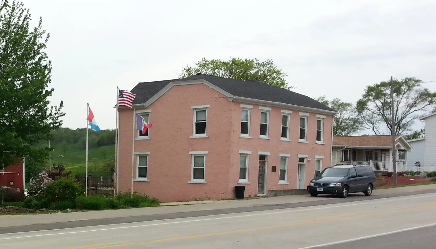 Historic brick building in St. Donatus, Iowa.