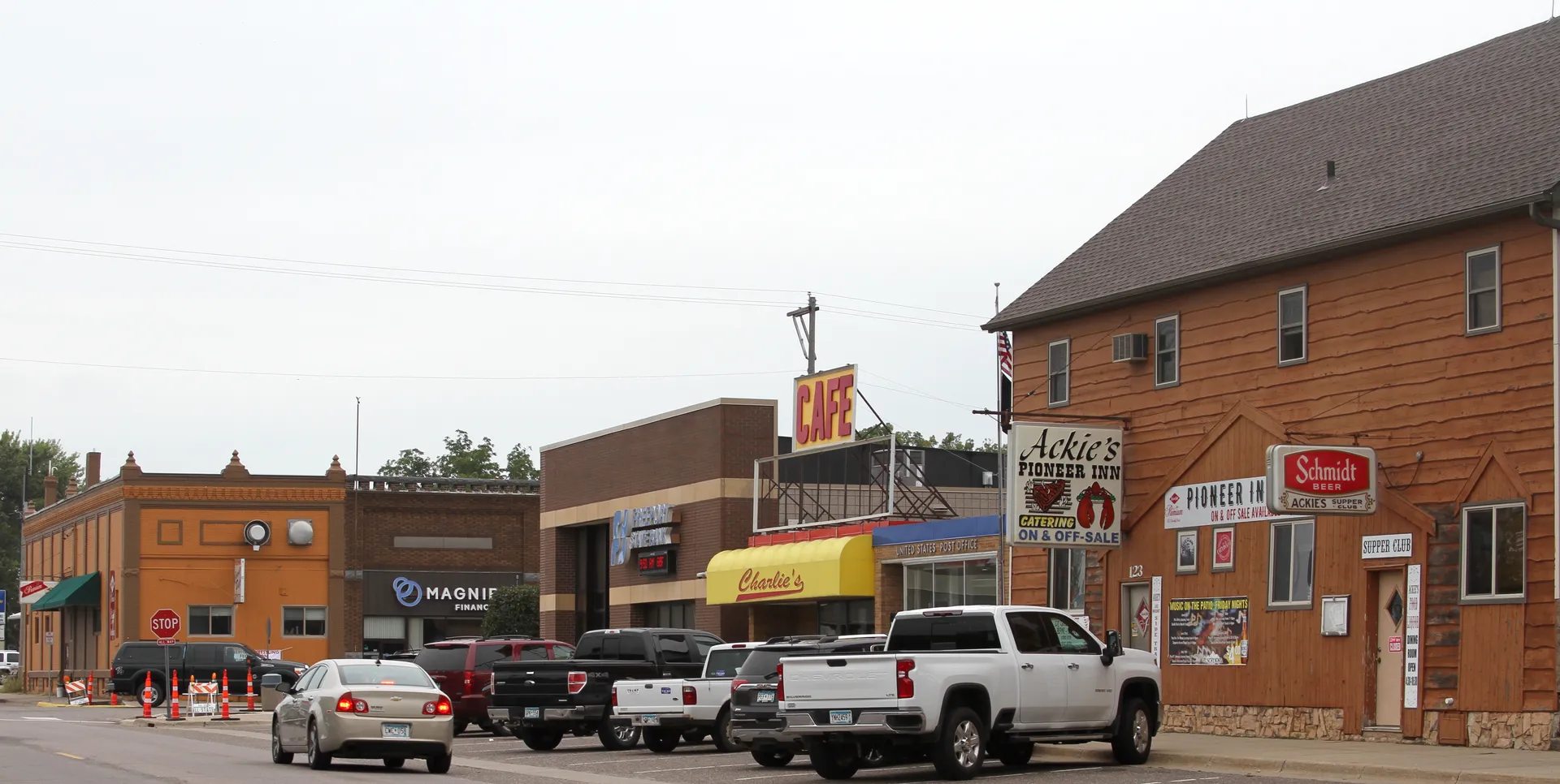 Main Street storefronts in Freeport, Minnesota.