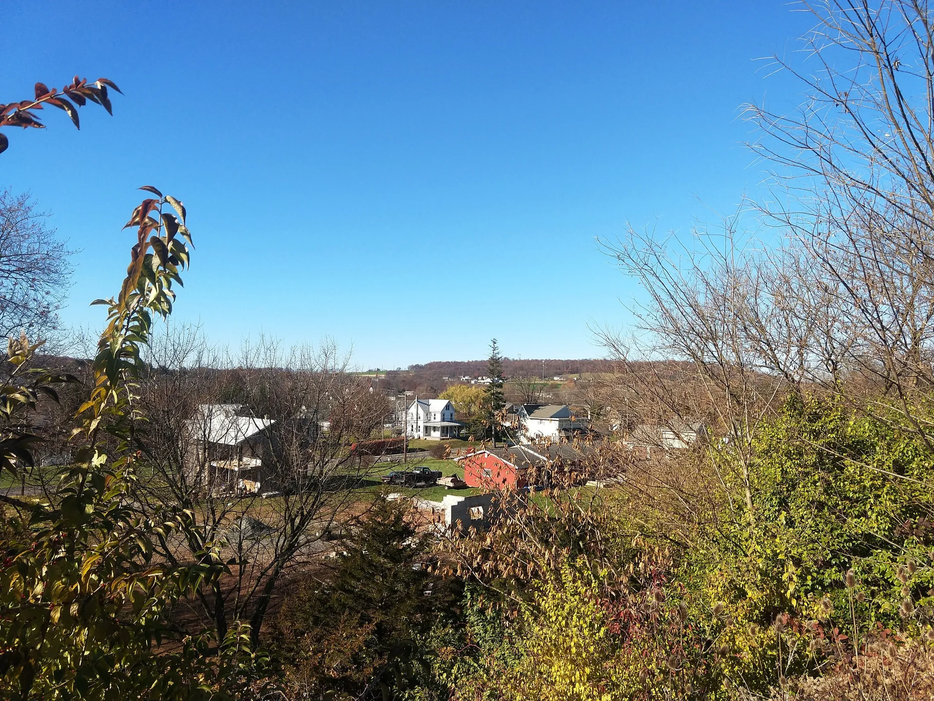 Bowmansville, PA from PA Turnpike service plaza, Nov. 2023. Bowmansville, PA.