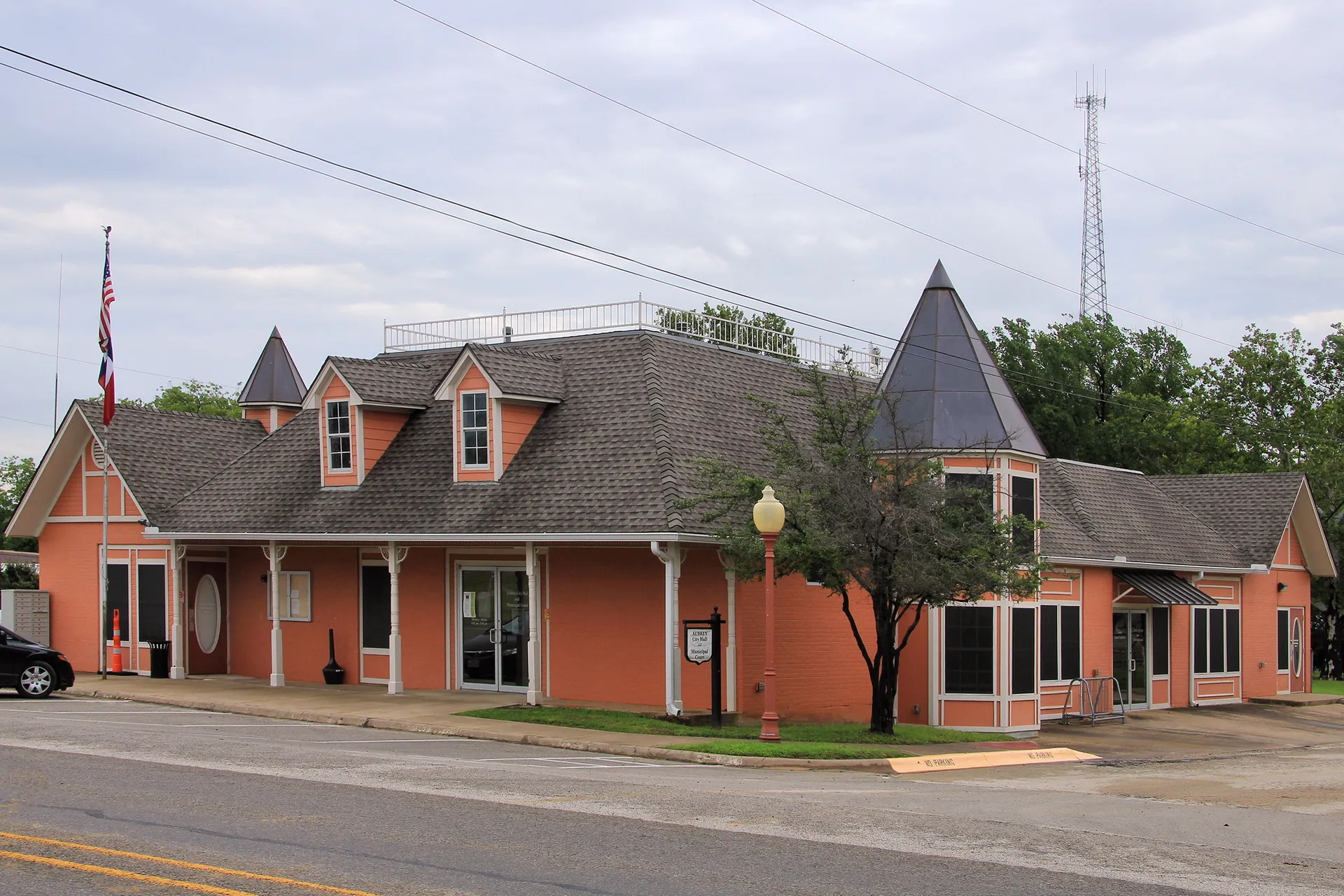 Aubrey City Hall in a historic Victorian-style building in Aubrey, Texas.