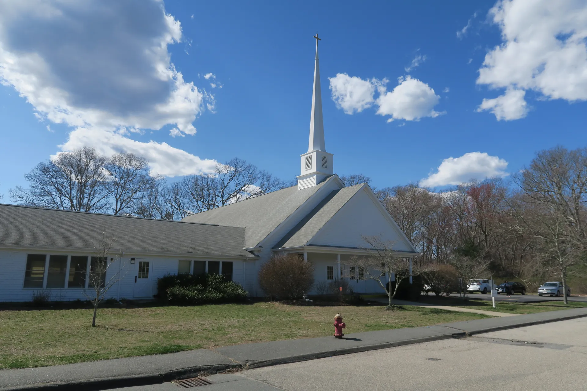 White Smith Mills Congregational Church with steeple in Dartmouth, Massachusetts.