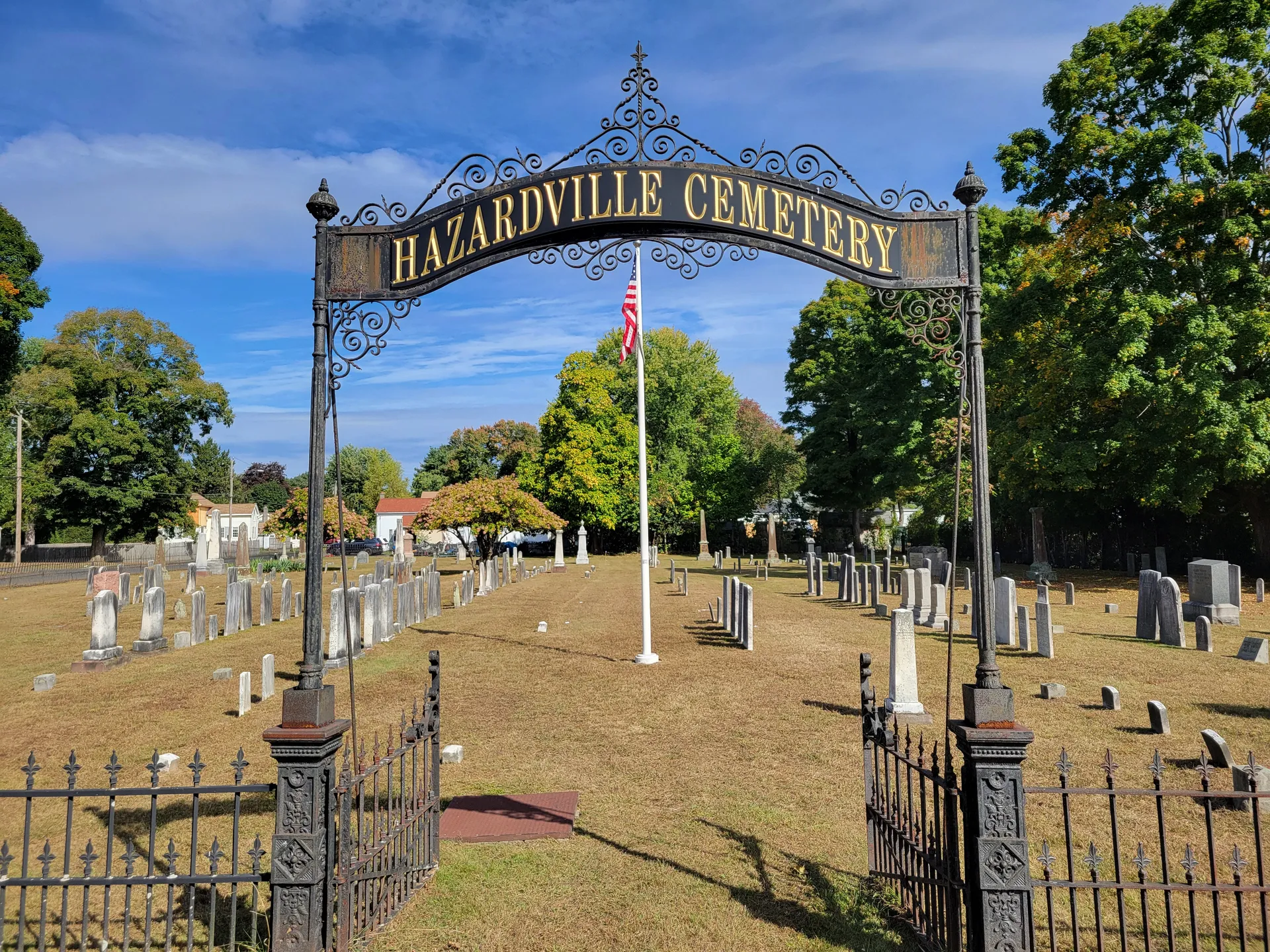 Old Hazardville Cemetery gate in Hazardville, Connecticut.
