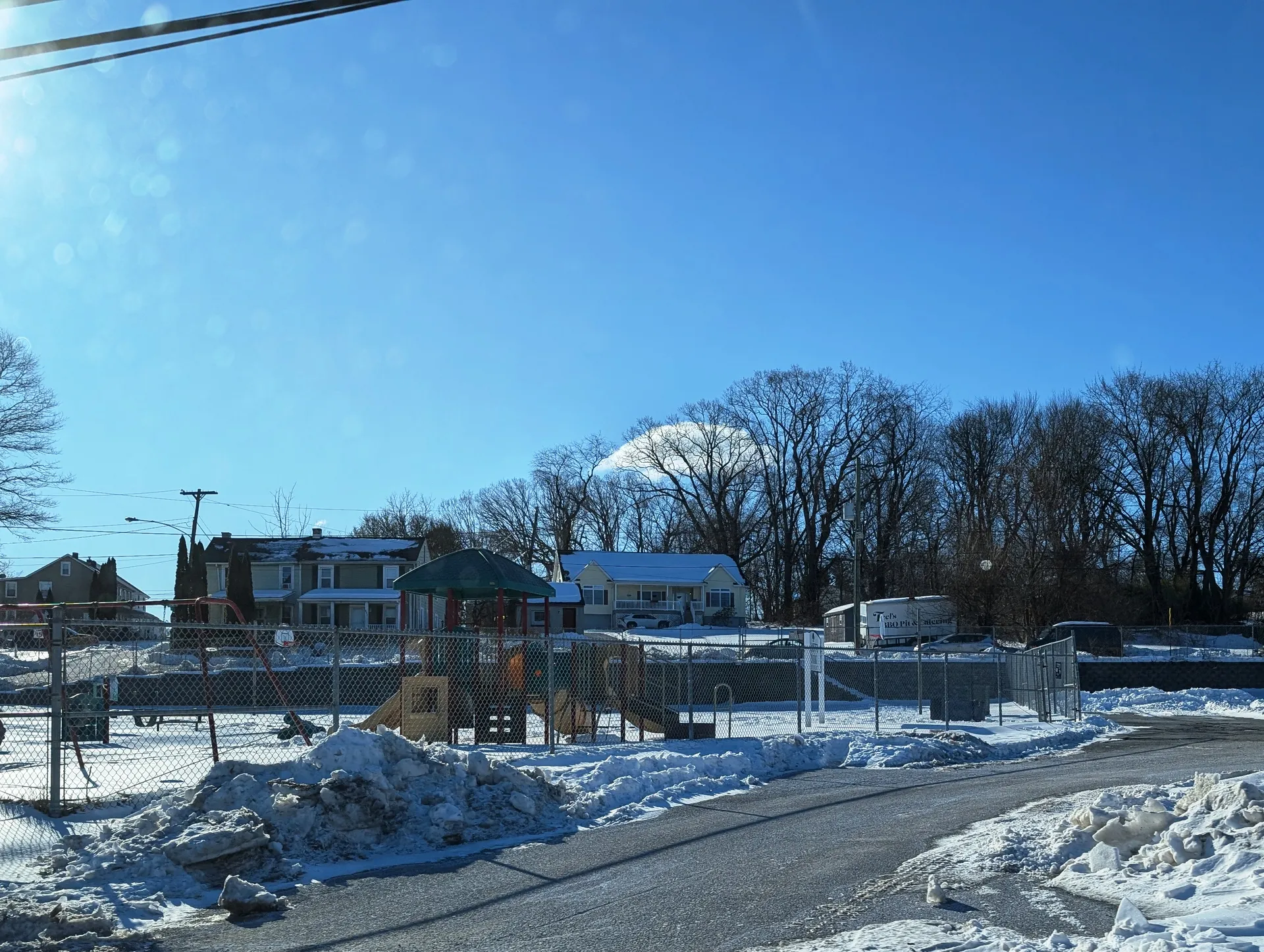 Hayti Park in Valley Township sits beside the Lincoln Highway, its fences and benches dusted with snow.