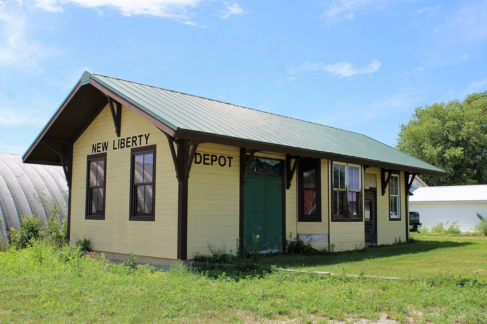 Historic New Liberty Depot building in New Liberty, Iowa.