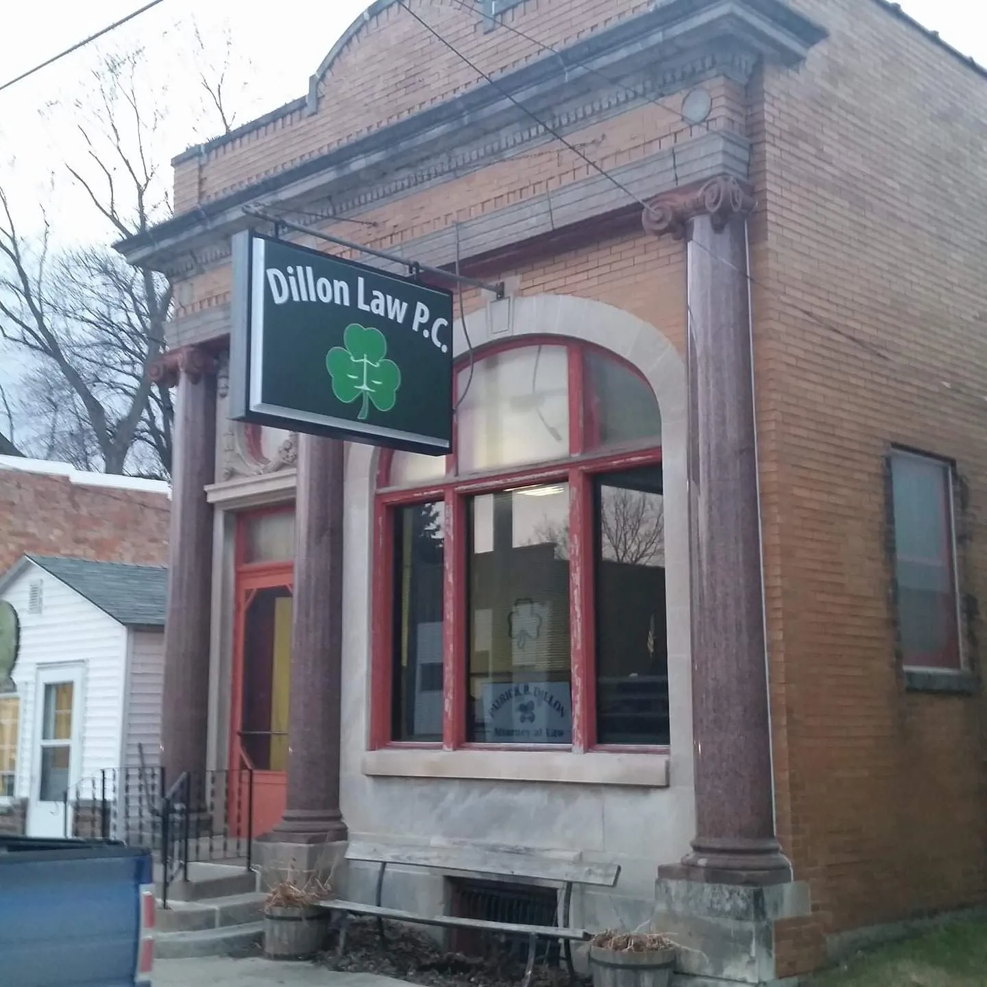 Historic Farmers' State Bank building in Volga City, Iowa.
