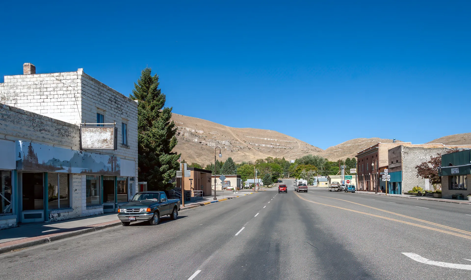 Grand Avenue and the hills of Arco, Idaho.