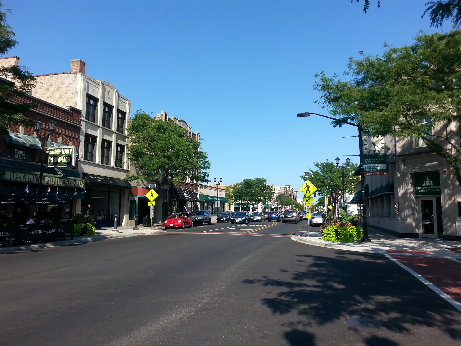 Madison Street storefronts in Forest Park, Illinois.
