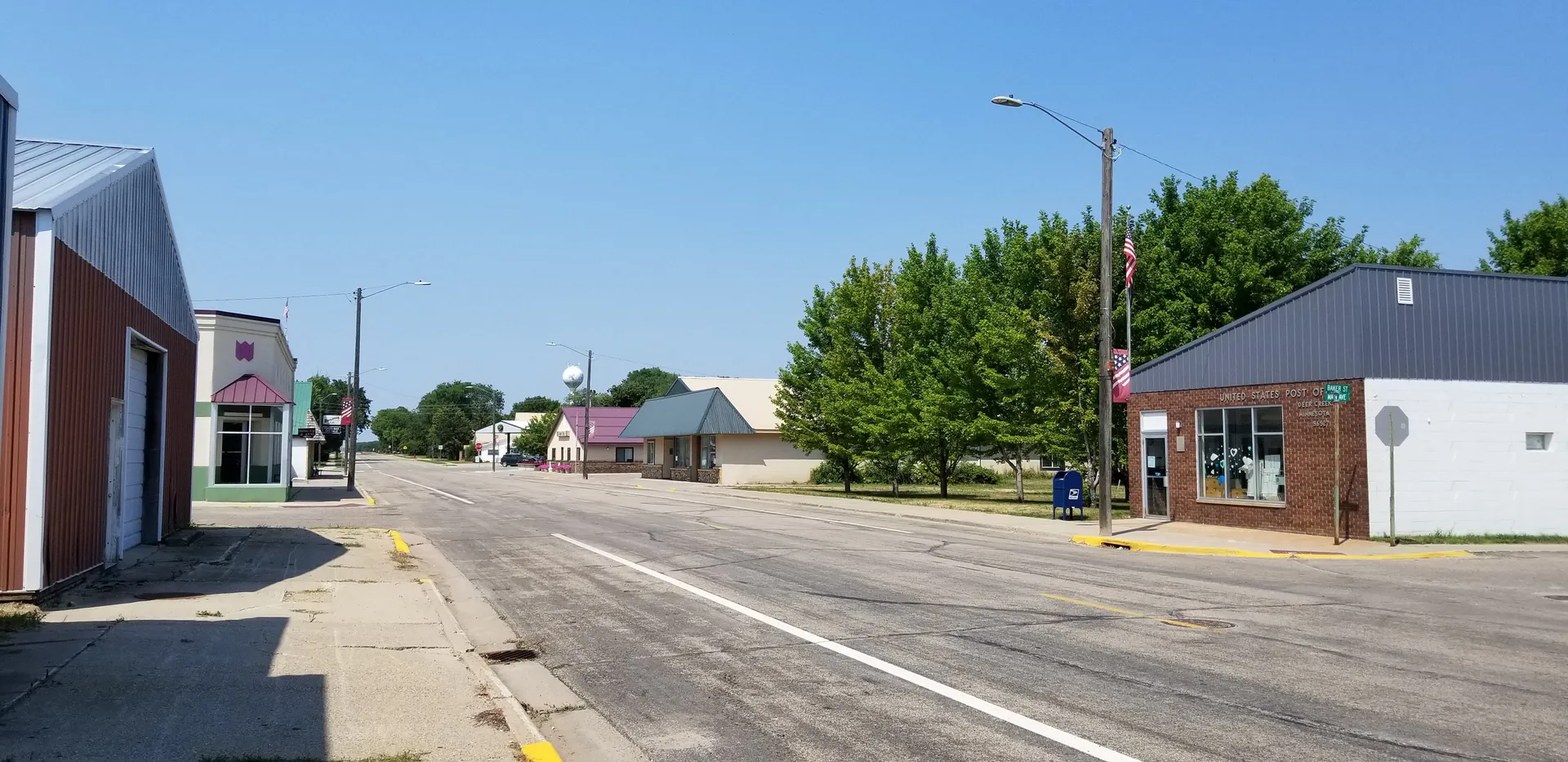 Small-town street in Deer Creek, Minnesota.