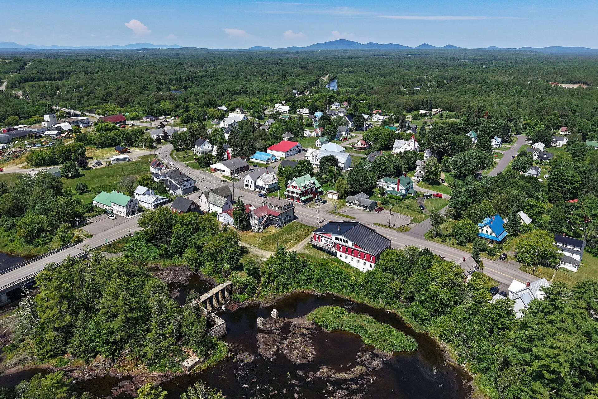 Aerial view of Island Falls village, Maine.