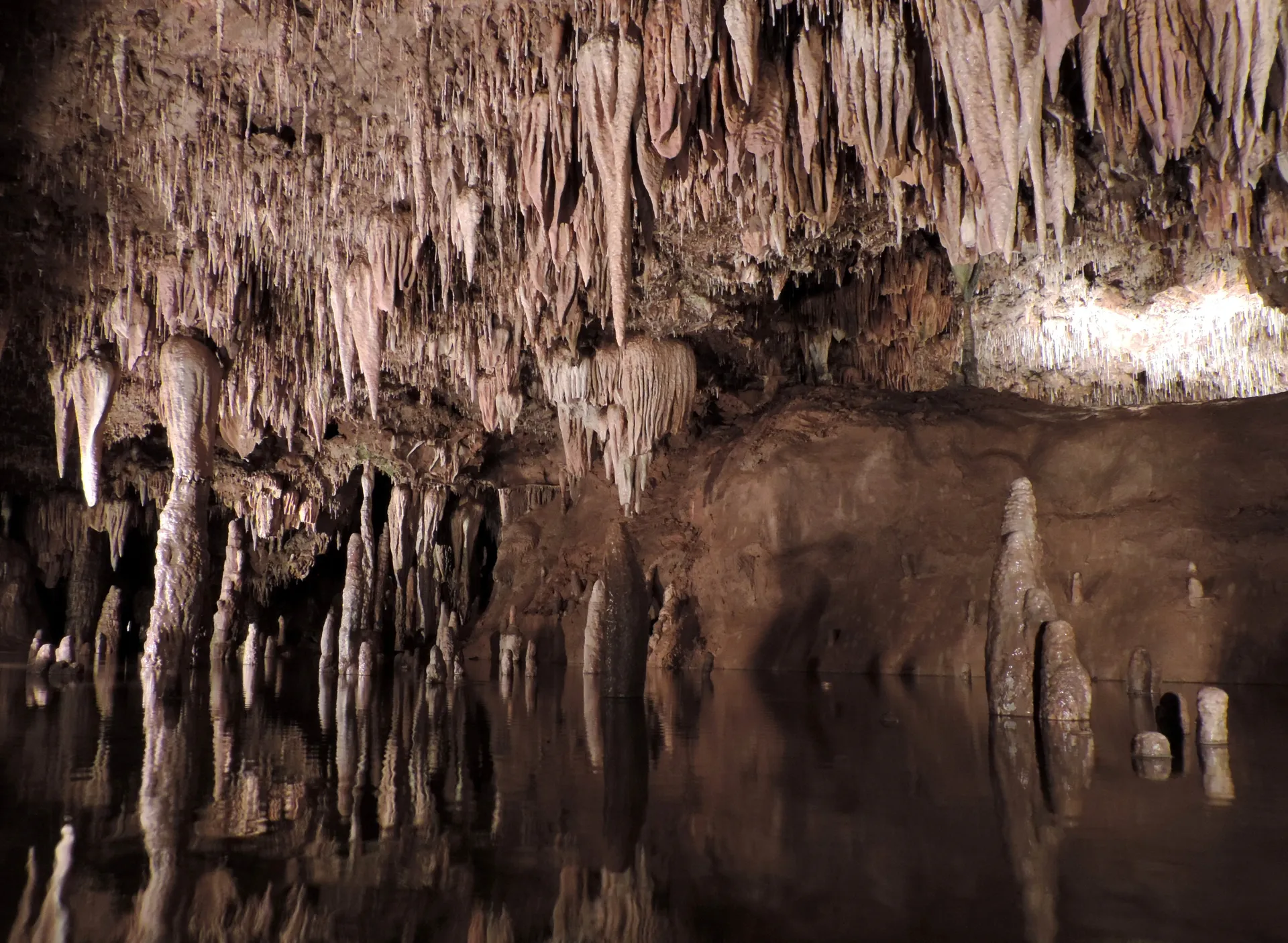 Underground rock formations inside Meramec Caverns near Stanton, Missouri.