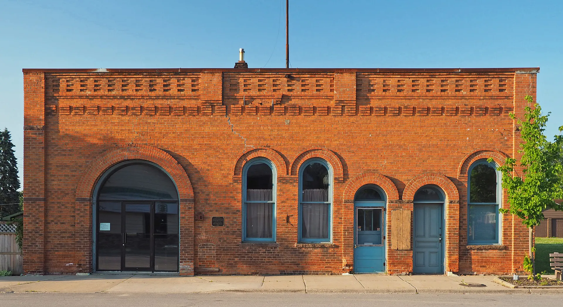 Historic brick Tower Fire Hall in Tower, Minnesota.