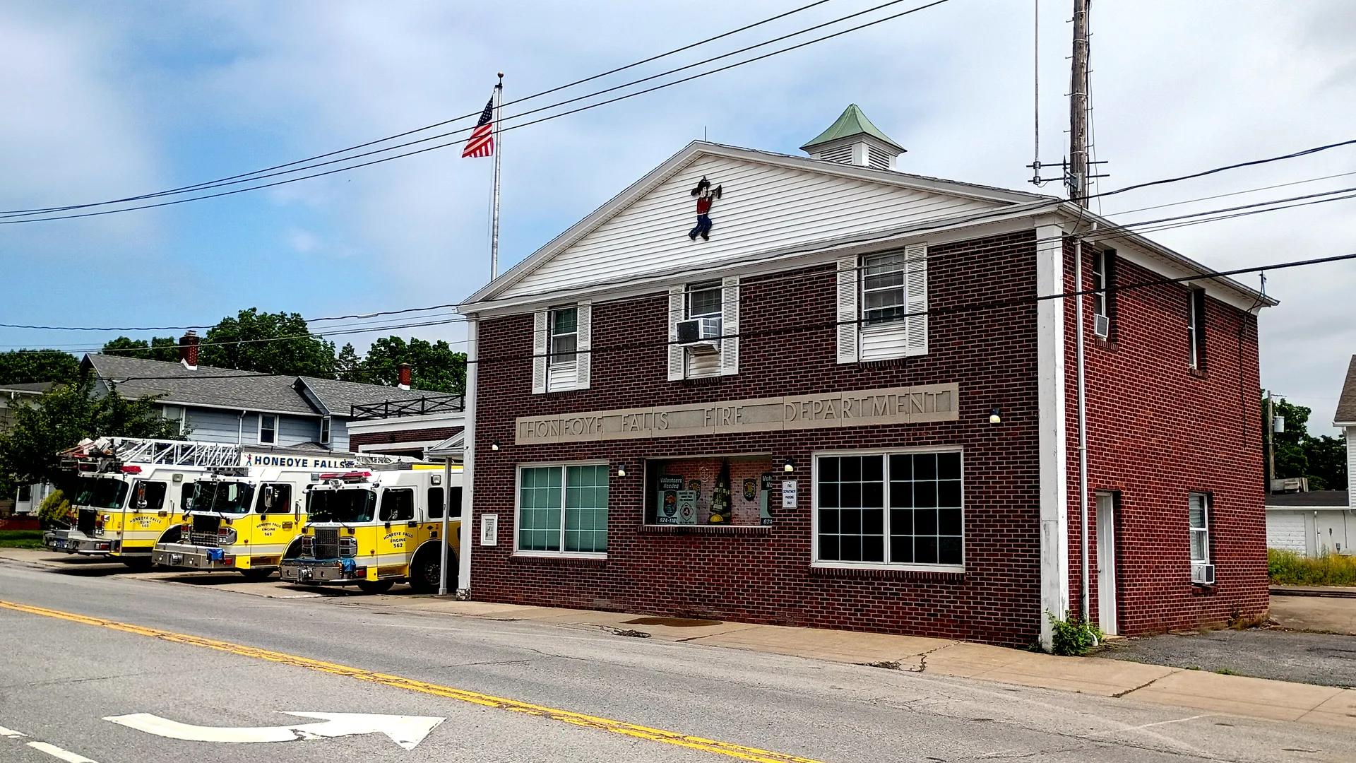 Brick Honeoye Falls Fire Department building in Honeoye Falls, New York.