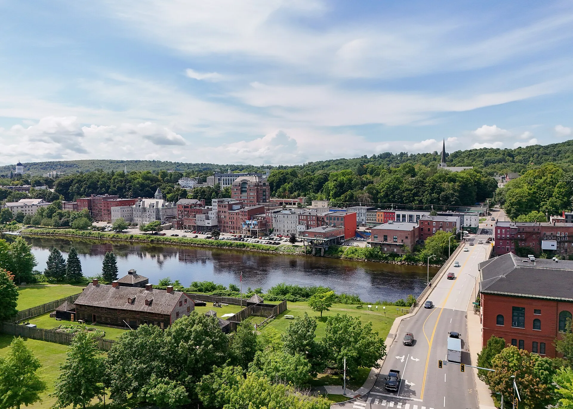 Augusta skyline along the Kennebec River in Maine.