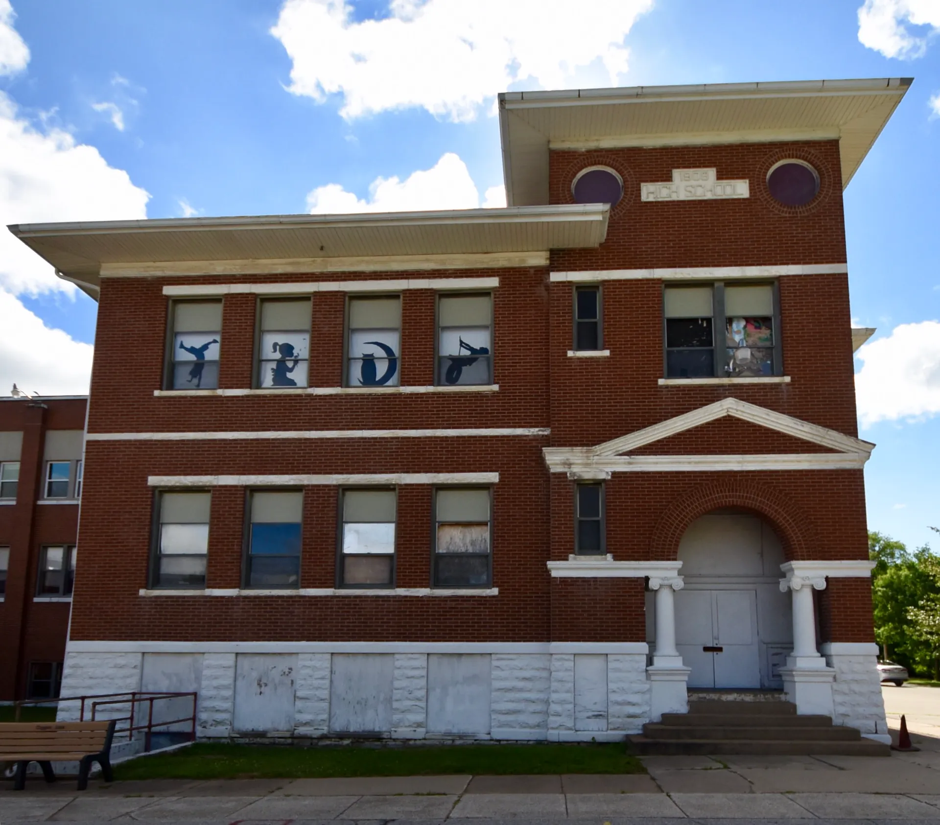 Historic brick Coggon Public School in Coggon, Iowa.