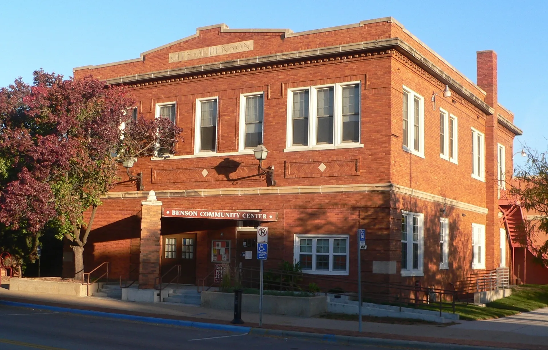 The brick Benson Community Center building at 60th and Maple streets, photographed October 27, 2013.