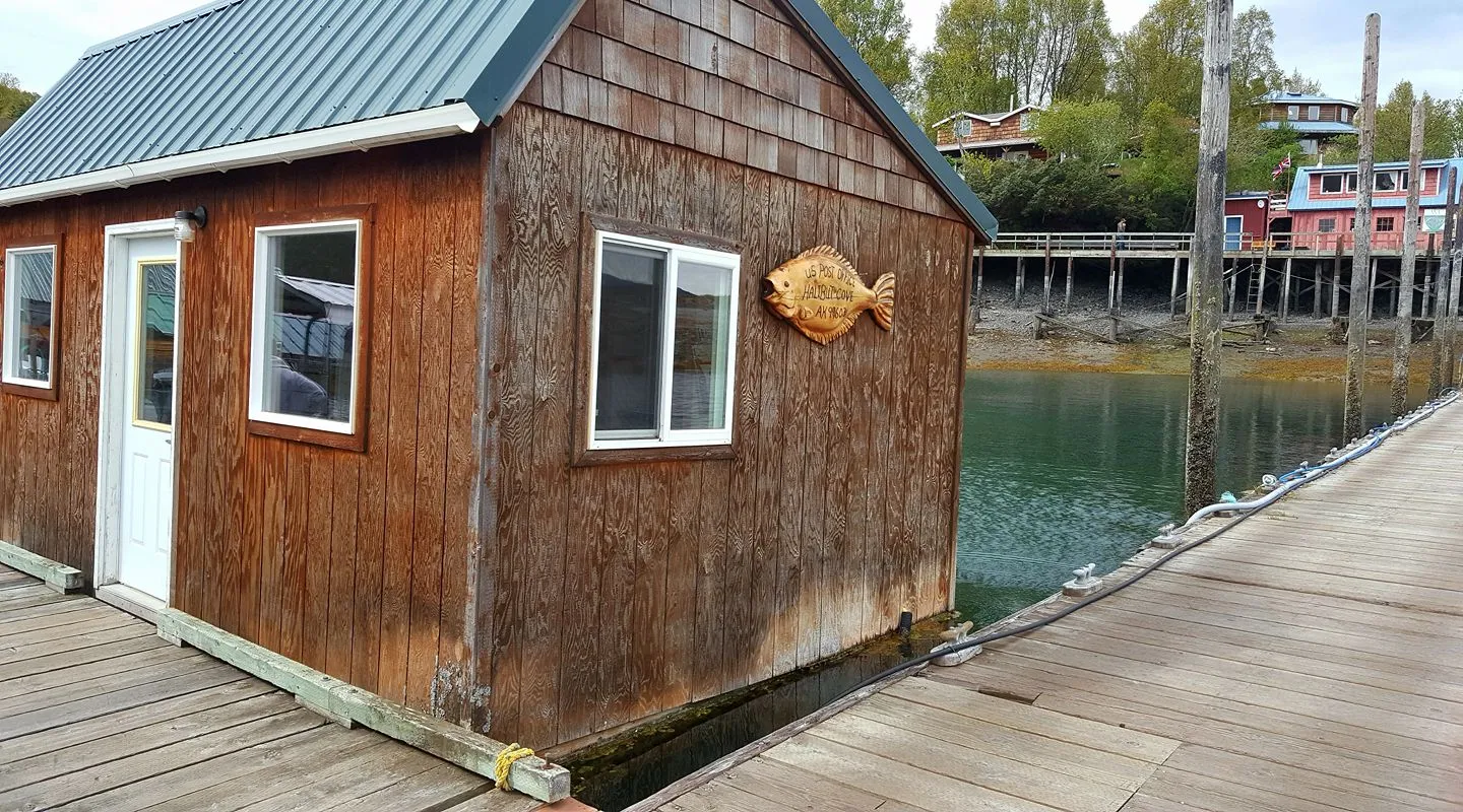 A rare example of a floating post office, Halibut Cove, Alaska