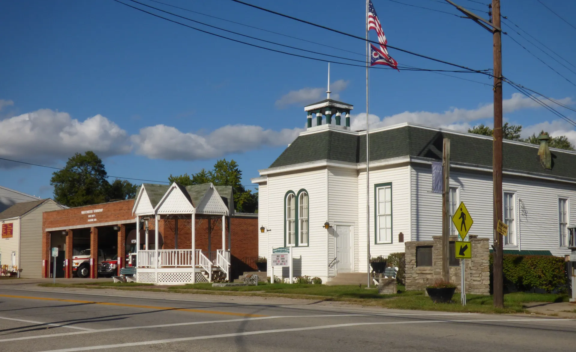 Historic town hall building in Miamitown, Ohio.