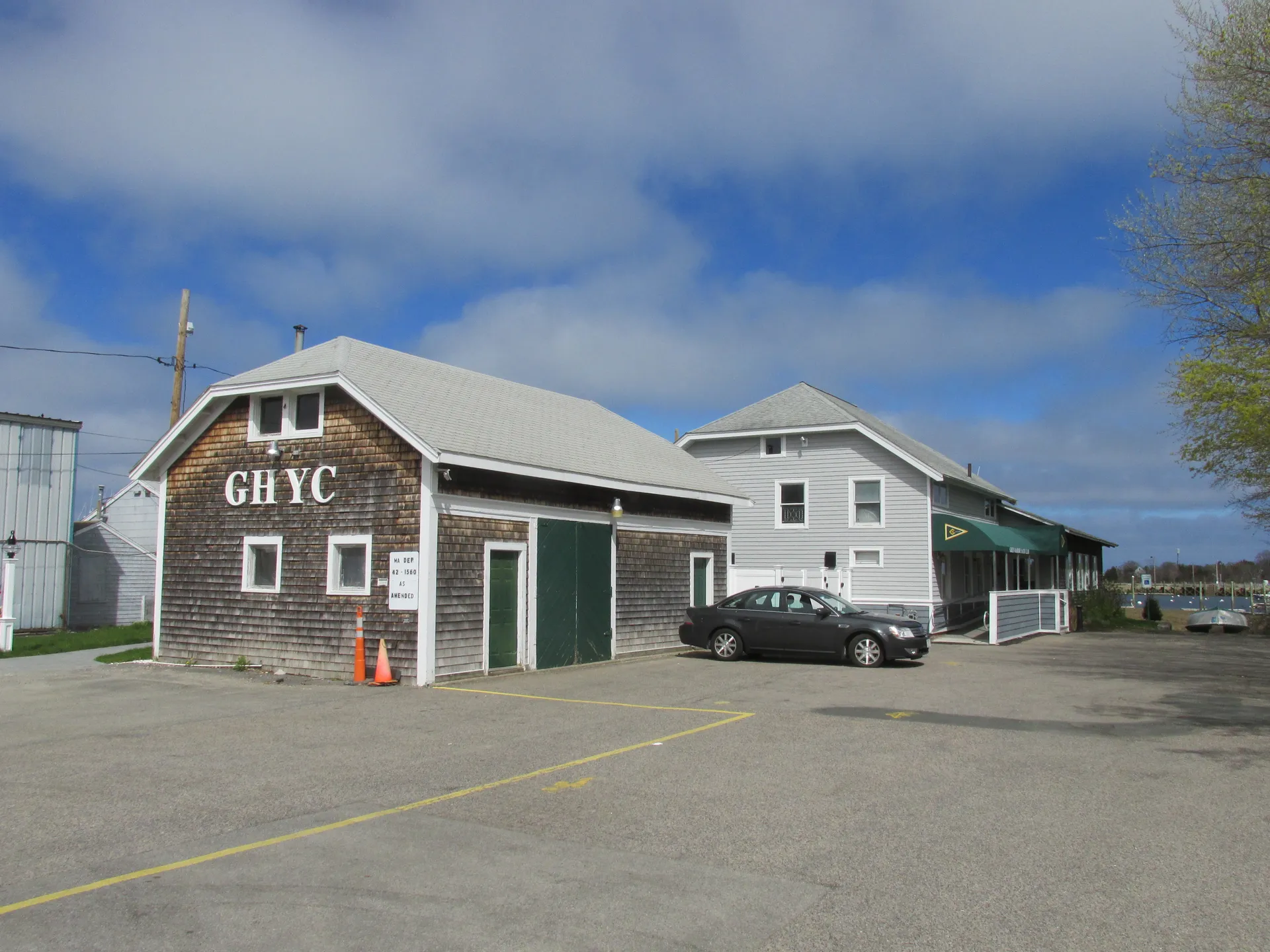 Green Harbor Yacht Club building on the waterfront in Green Harbor, Massachusetts.