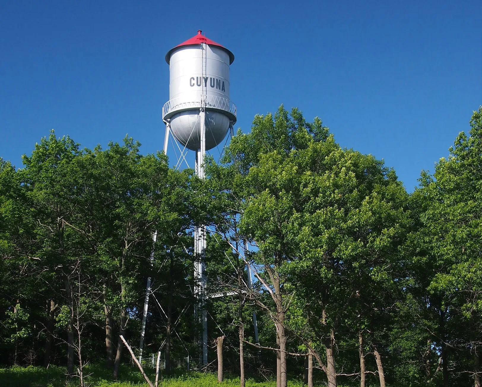 Elevated metal water tower in Cuyuna, Minnesota.