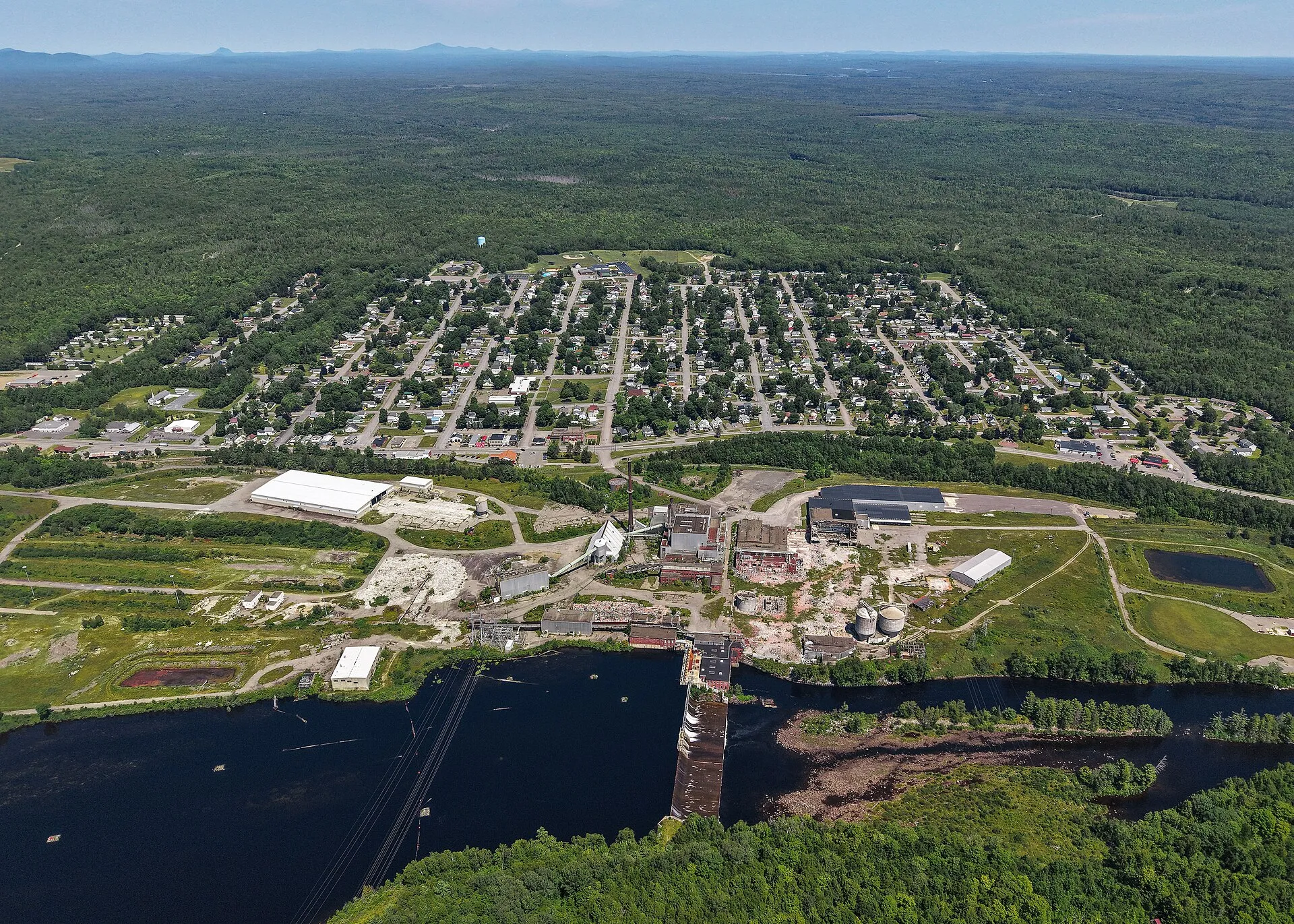 Aerial view of East Millinocket and its mill, Maine.