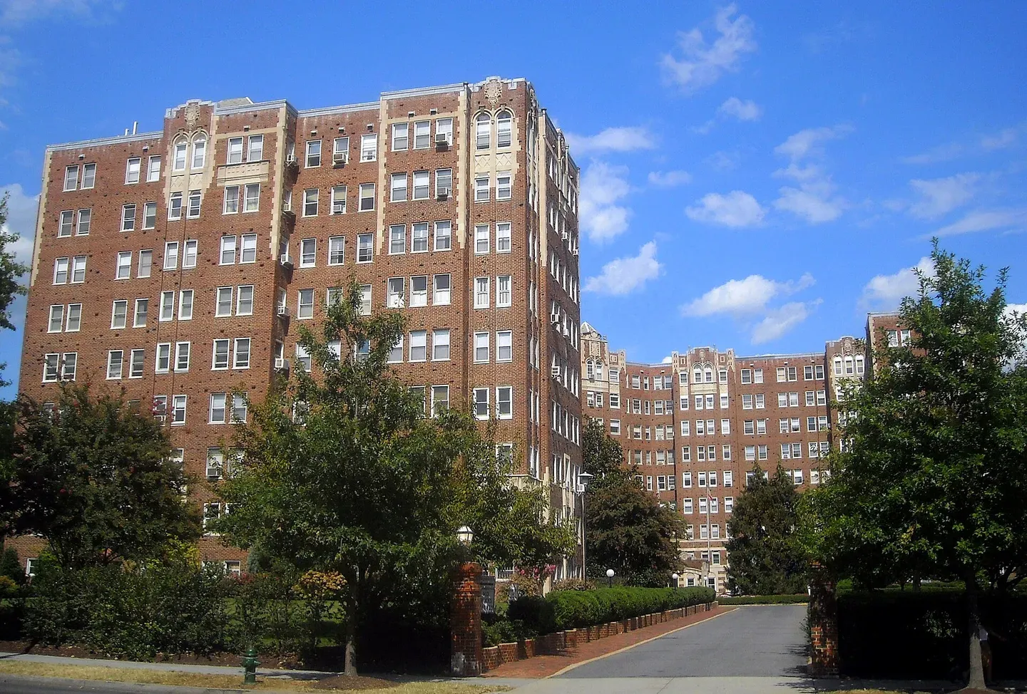 The Broadmoor building and entrance drive on Connecticut Avenue NW in Cleveland Park.
