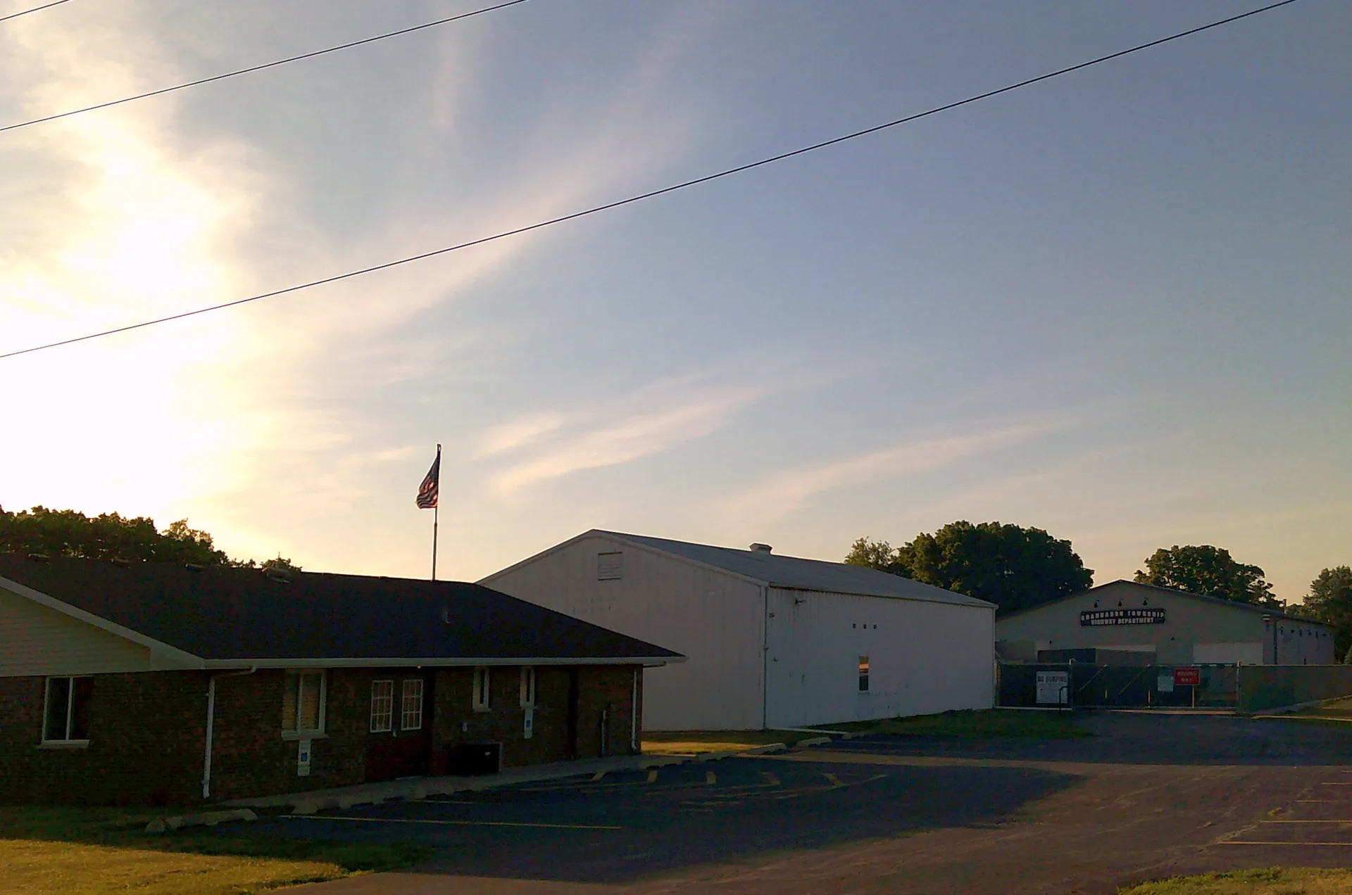 Channahon Township buildings at sunset in Channahon, Illinois.