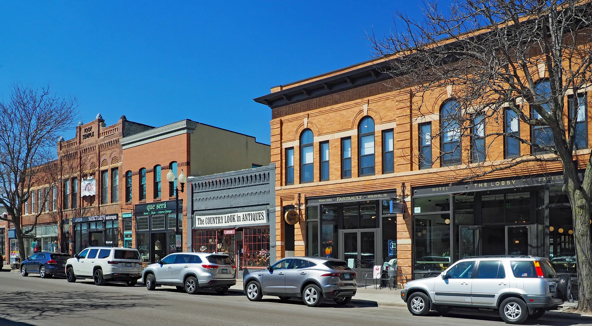 Historic buildings in the Excelsior Commercial Historic District, Minnesota.